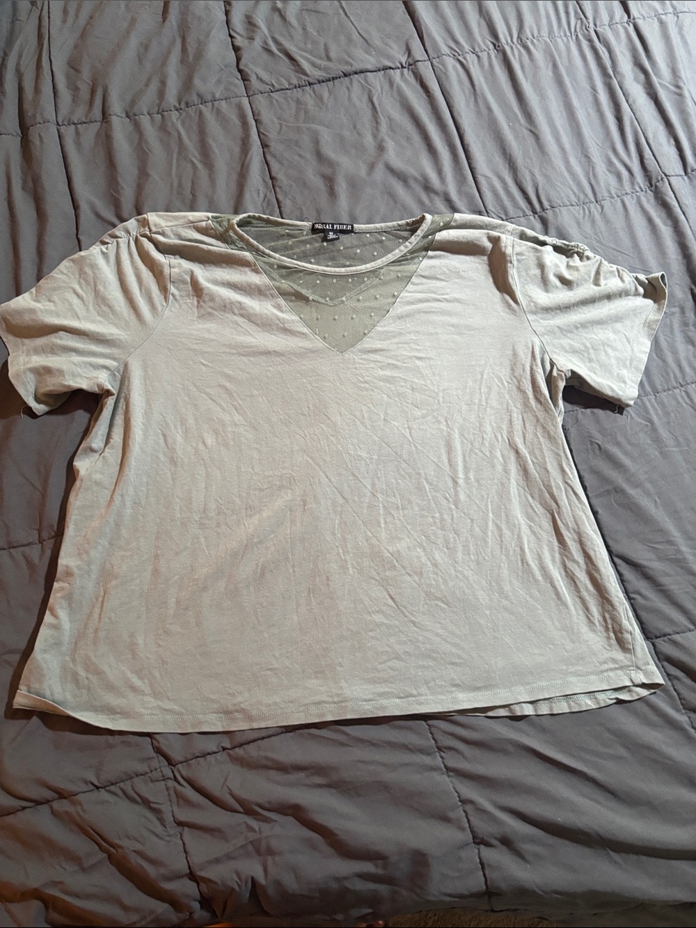 Light Sage Mesh-Detail Short Sleeve Top